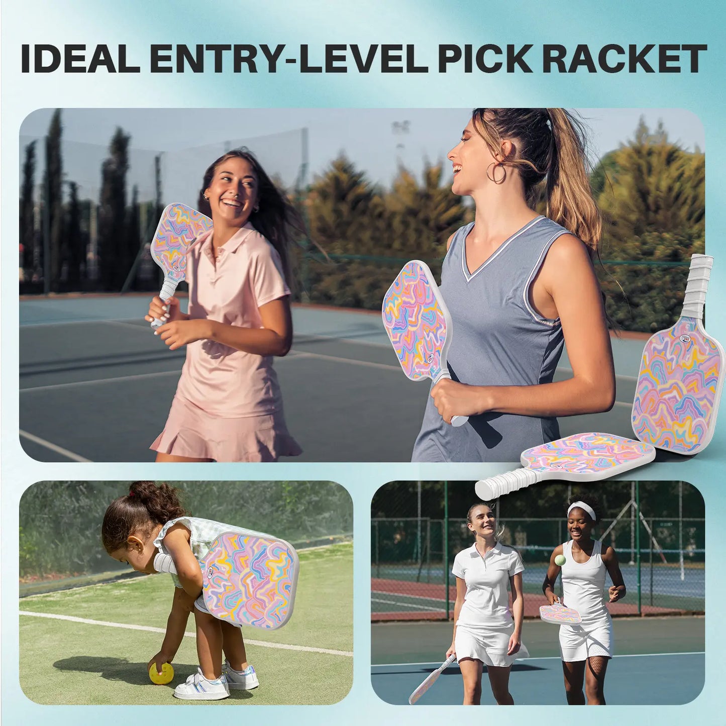 VINSGUIR Lightweight Pickleball Paddle Set - Melted Marshmallow Design, Includes 2 Paddles, 2 Pickleballs & Carry Bag, USAPA Approved