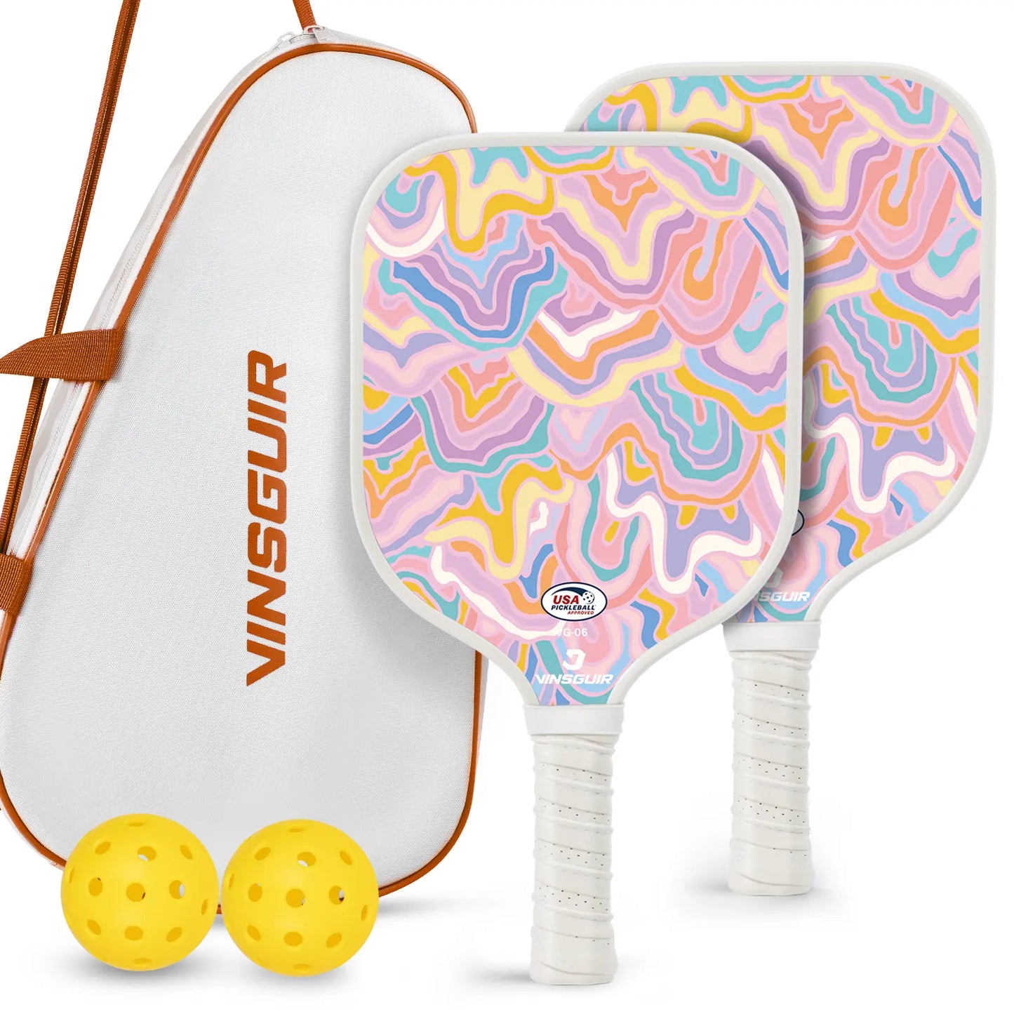 VINSGUIR Lightweight Pickleball Paddle Set - Melted Marshmallow Design, Includes 2 Paddles, 2 Pickleballs & Carry Bag, USAPA Approved
