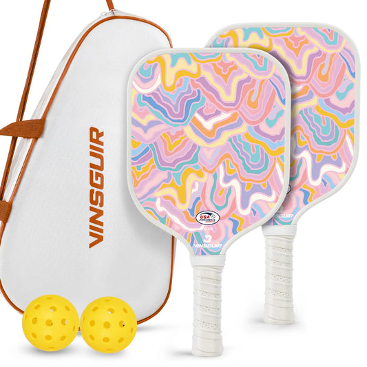 VINSGUIR Lightweight Pickleball Paddle Set - Melted Marshmallow Design, Includes 2 Paddles, 2 Pickleballs & Carry Bag, USAPA Approved