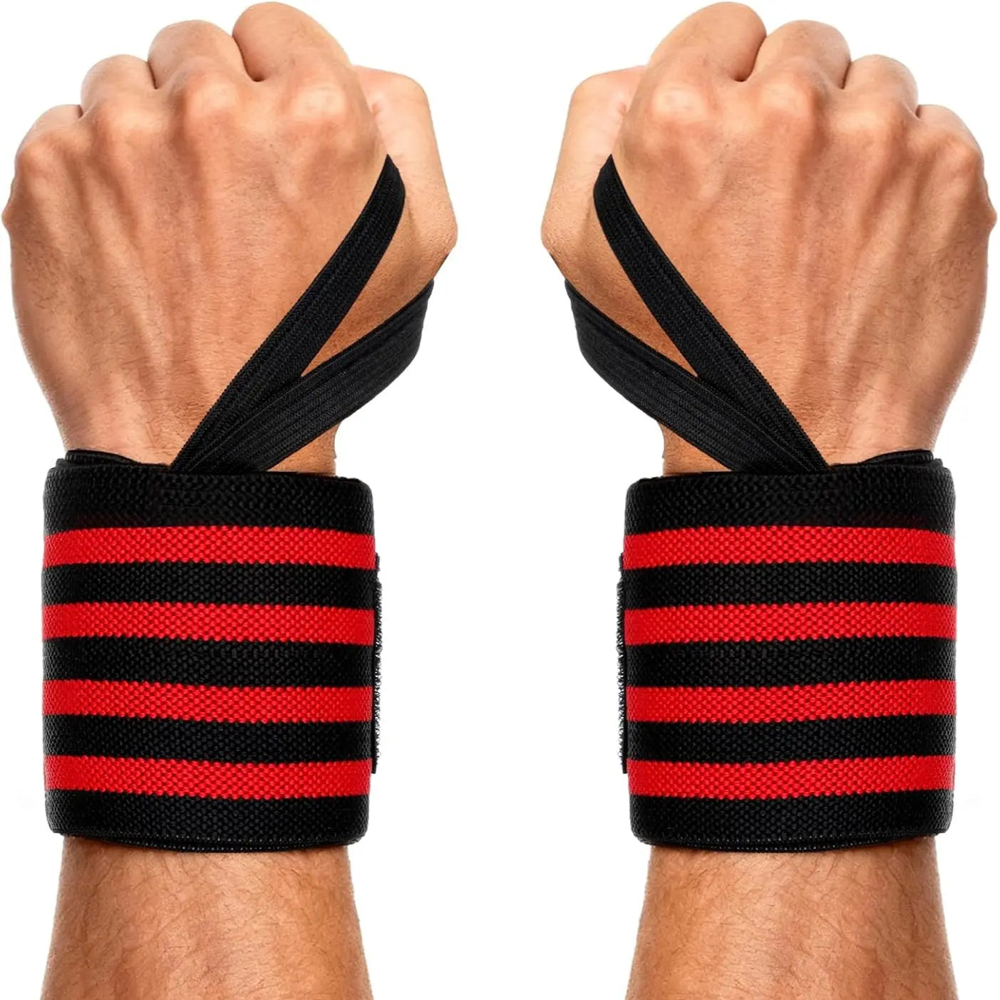 Wrist Wraps for Weightlifting – 13” Adjustable Support Bands for Gym, Bodybuilding & Power Training (Red/Black, Striped)