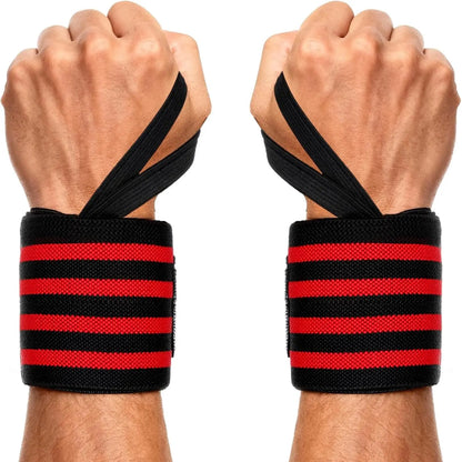 Wrist Wraps for Weightlifting – 13” Adjustable Support Bands for Gym, Bodybuilding & Power Training (Red/Black, Striped)