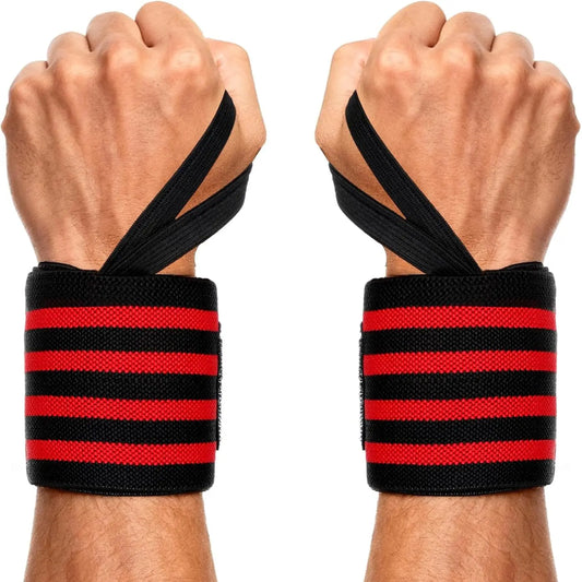 Wrist Wraps for Weightlifting – 13” Adjustable Support Bands for Gym, Bodybuilding & Power Training (Red/Black, Striped)
