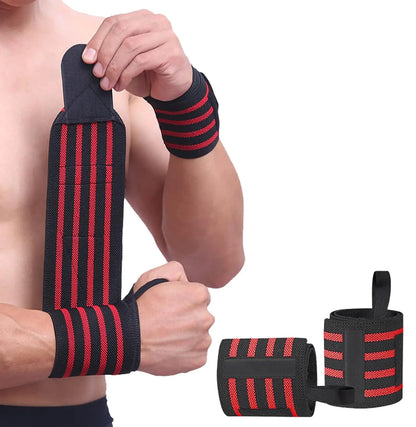 Wrist Wraps for Weightlifting – 13” Adjustable Support Bands for Gym, Bodybuilding & Power Training (Red/Black, Striped)