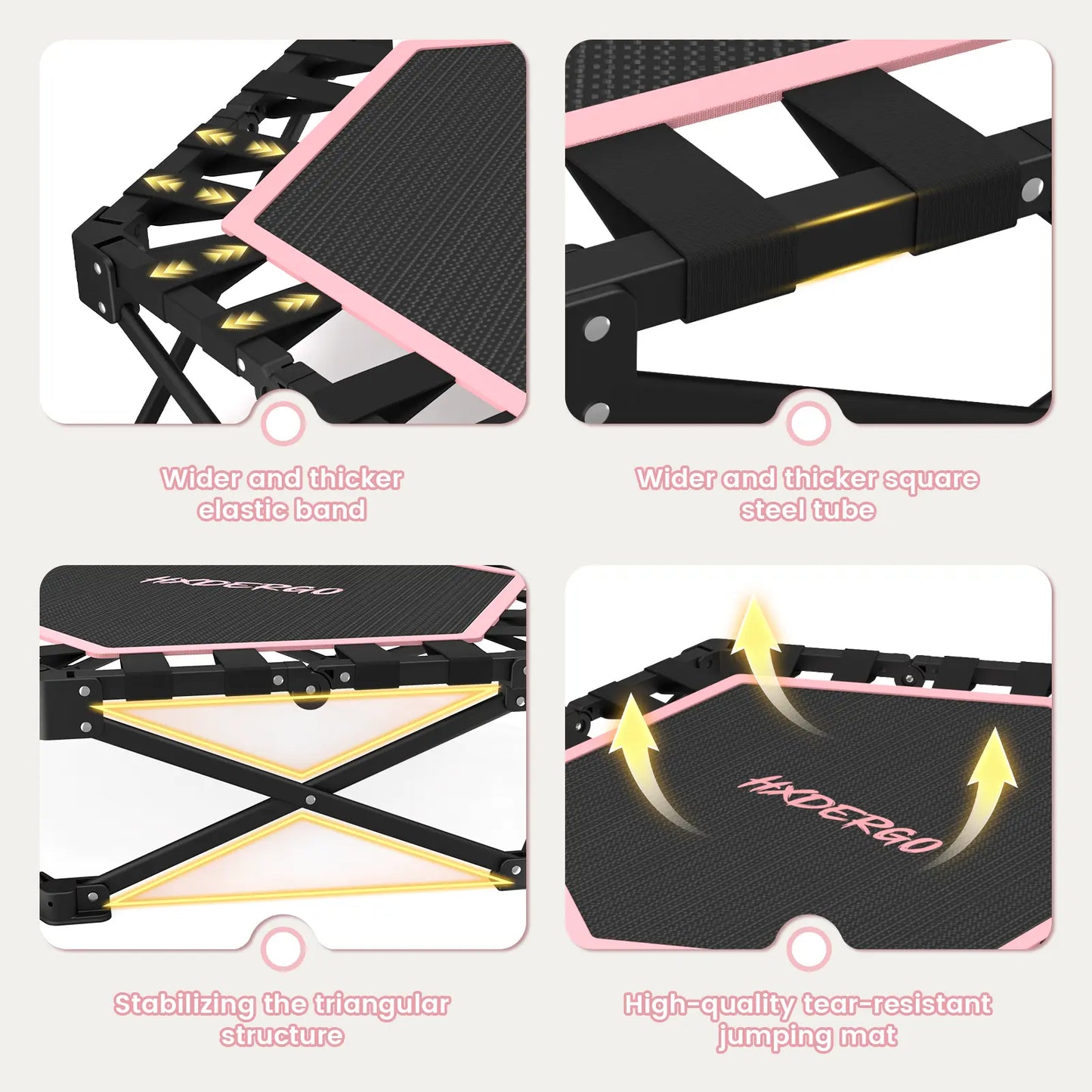HXD-ERGO Mini Trampoline for Adults - Heavy-Duty 460Lbs Capacity with Adjustable Foam Handle - Easy to Assemble Home Gym Workout Equipment