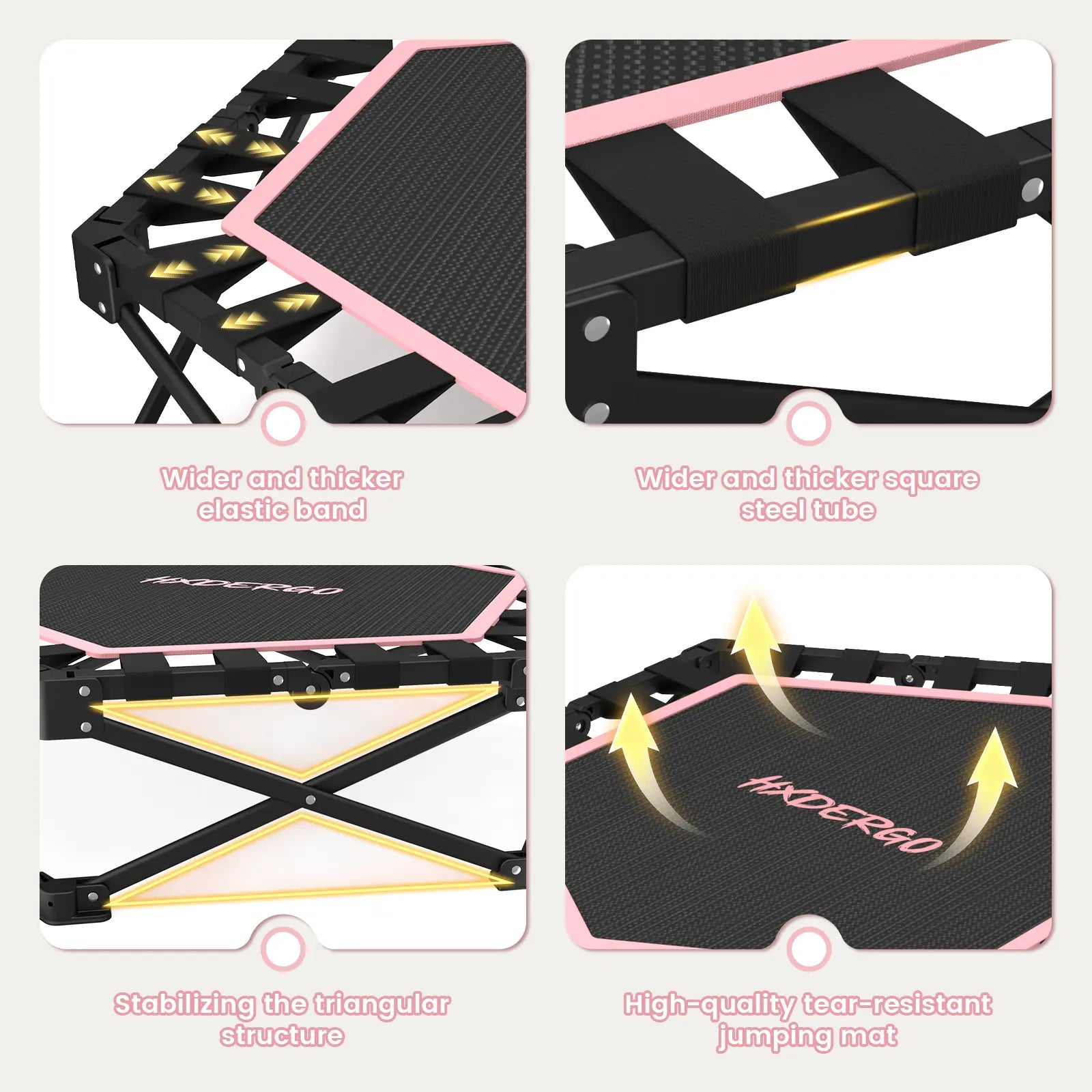 HXD-ERGO Mini Trampoline for Adults - Heavy-Duty 460Lbs Capacity with Adjustable Foam Handle - Easy to Assemble Home Gym Workout Equipment
