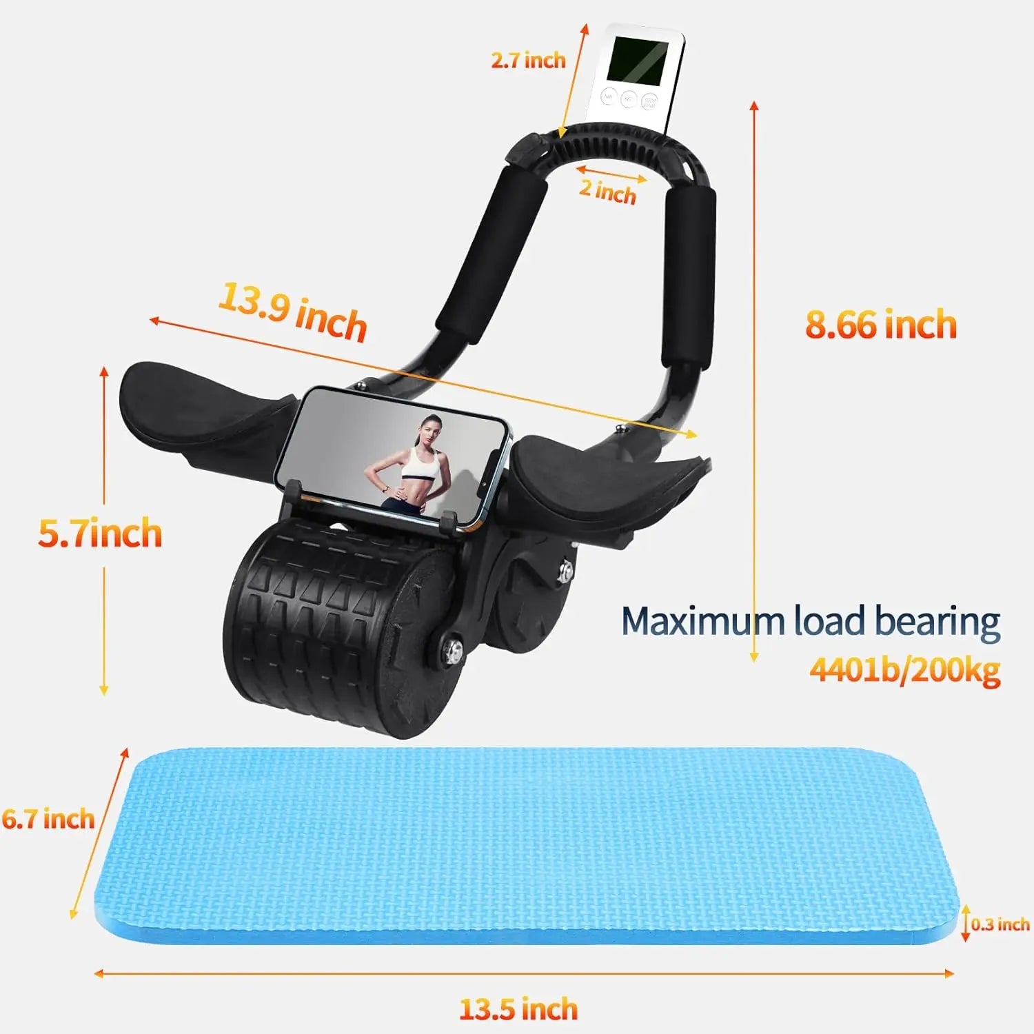 Ab Roller Wheel with Automatic Rebound Timer and Ergonomic Elbow Support for Improved Core Training