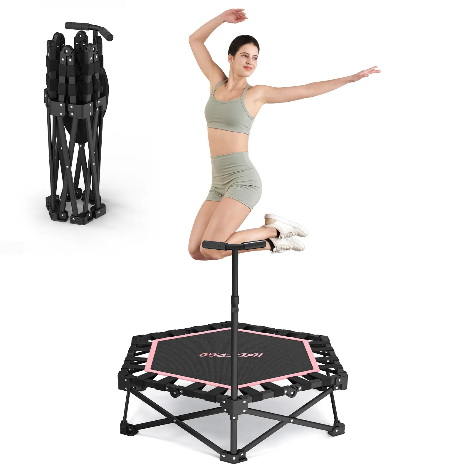 HXD-ERGO Mini Trampoline for Adults - Heavy-Duty 460Lbs Capacity with Adjustable Foam Handle - Easy to Assemble Home Gym Workout Equipment