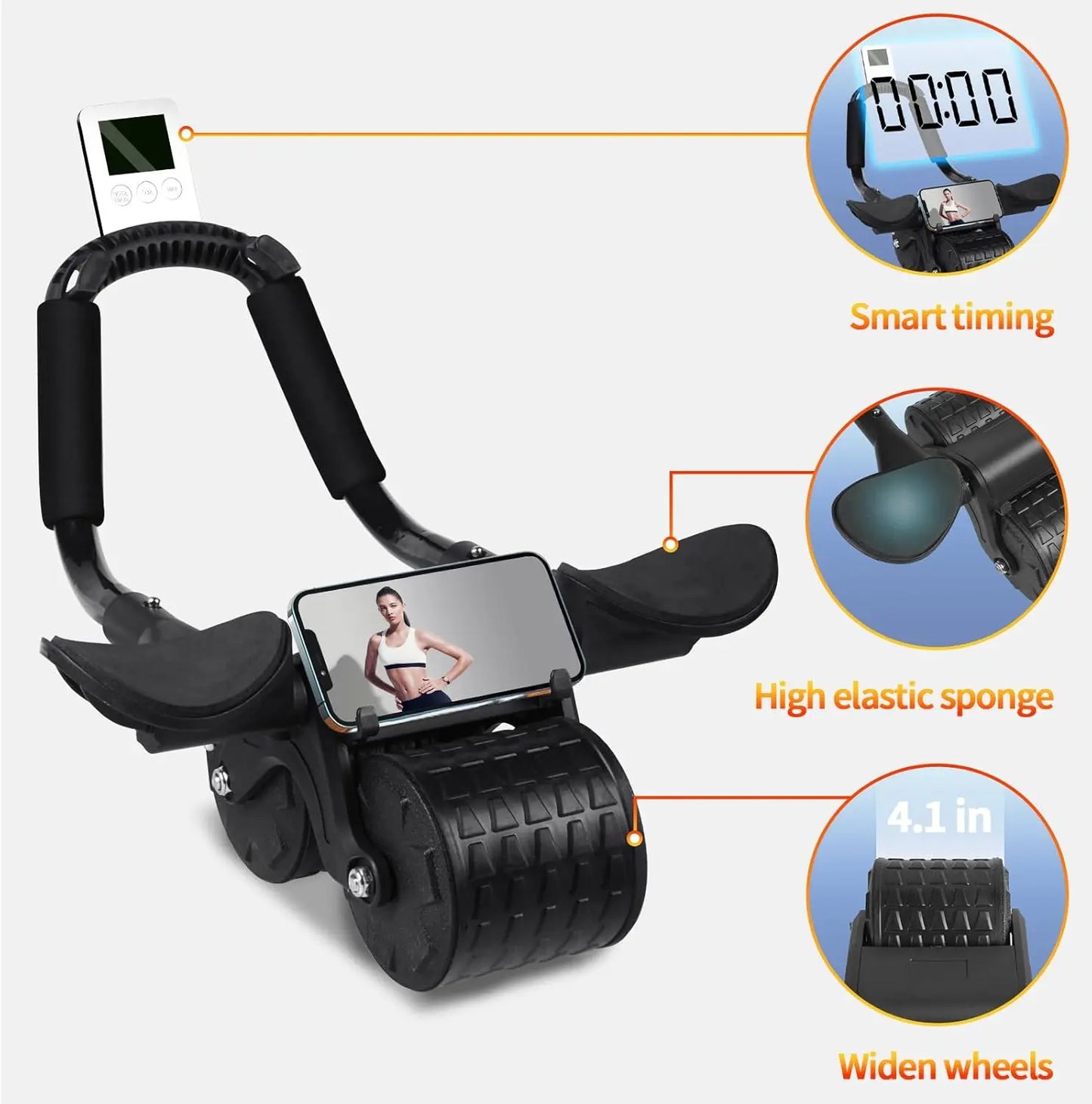 Ab Roller Wheel with Automatic Rebound Timer and Ergonomic Elbow Support for Improved Core Training