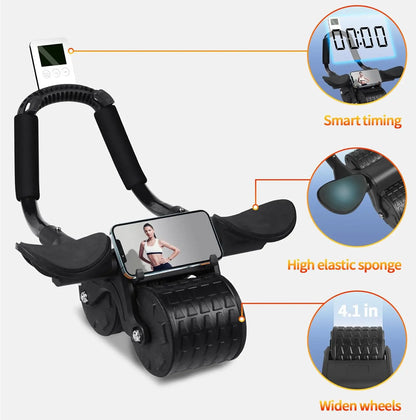 Ab Roller Wheel with Automatic Rebound Timer and Ergonomic Elbow Support for Improved Core Training