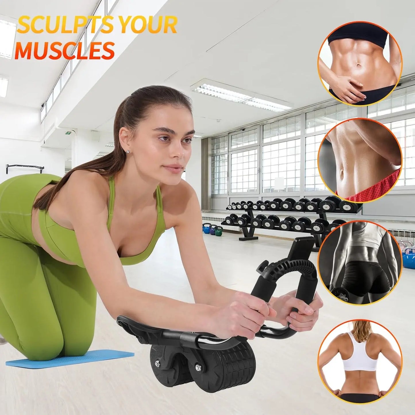 Ab Roller Wheel with Automatic Rebound Timer and Ergonomic Elbow Support for Improved Core Training