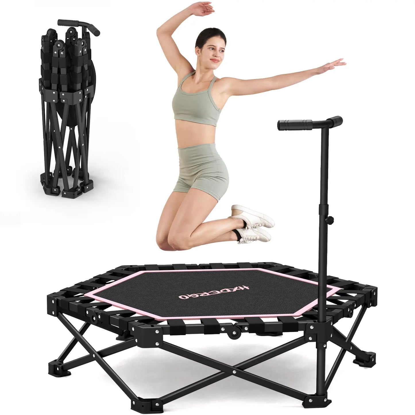HXD-ERGO Mini Trampoline for Adults - Heavy-Duty 460Lbs Capacity with Adjustable Foam Handle - Easy to Assemble Home Gym Workout Equipment