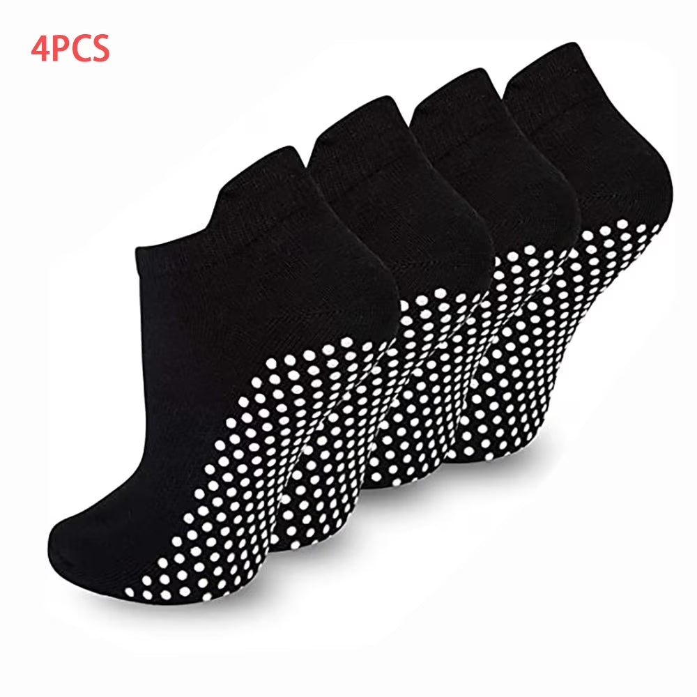 EASTIN Non-Slip Grip Socks - 4 Pairs of Sticky Grippers for Yoga, Pilates, and Hospital Use for Men and Women
