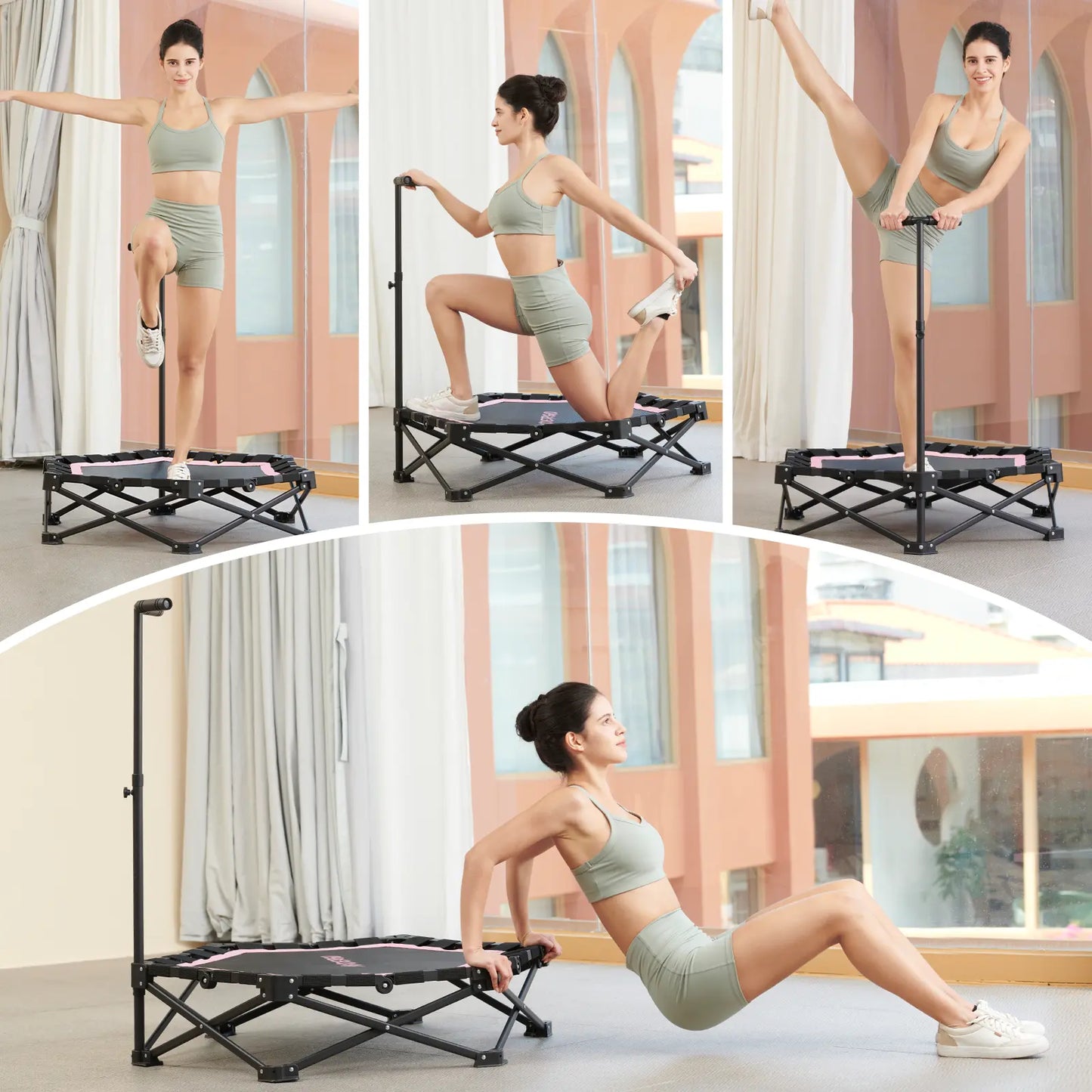 HXD-ERGO Mini Trampoline for Adults - Heavy-Duty 460Lbs Capacity with Adjustable Foam Handle - Easy to Assemble Home Gym Workout Equipment