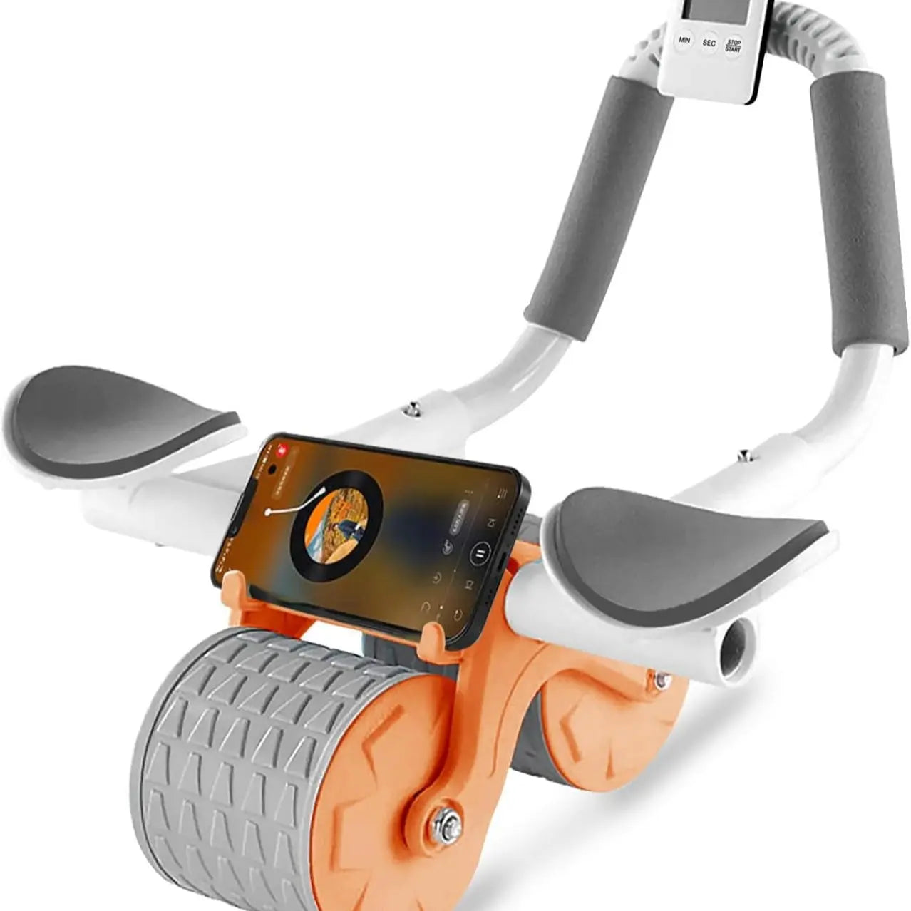 Ab Roller Wheel with Automatic Rebound Timer and Ergonomic Elbow Support for Improved Core Training