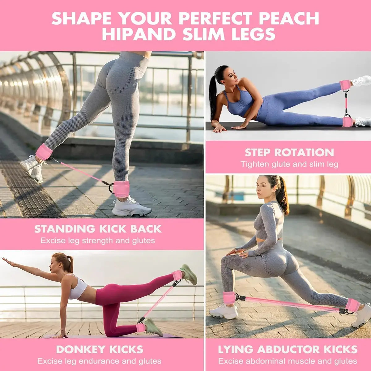 Ankle Elastic Band with Straps, Glute Training Elastic Band, Women’S Butt-Lifting Elastic Band, Leg and Glute Training Equipment, Adjustable Ankle Strap Elastic Band (Suitable for Home Gyms)
