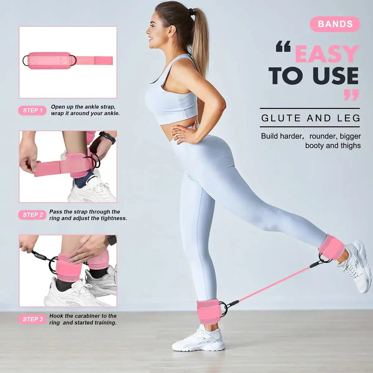 Ankle Elastic Band with Straps, Glute Training Elastic Band, Women’S Butt-Lifting Elastic Band, Leg and Glute Training Equipment, Adjustable Ankle Strap Elastic Band (Suitable for Home Gyms)