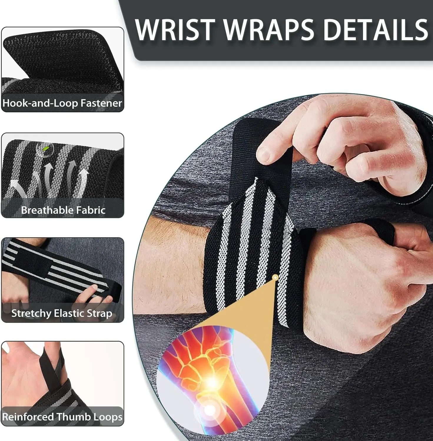 Wrist Wraps for Weightlifting – 13” Adjustable Support Bands for Gym, Bodybuilding & Power Training (Red/Black, Striped)