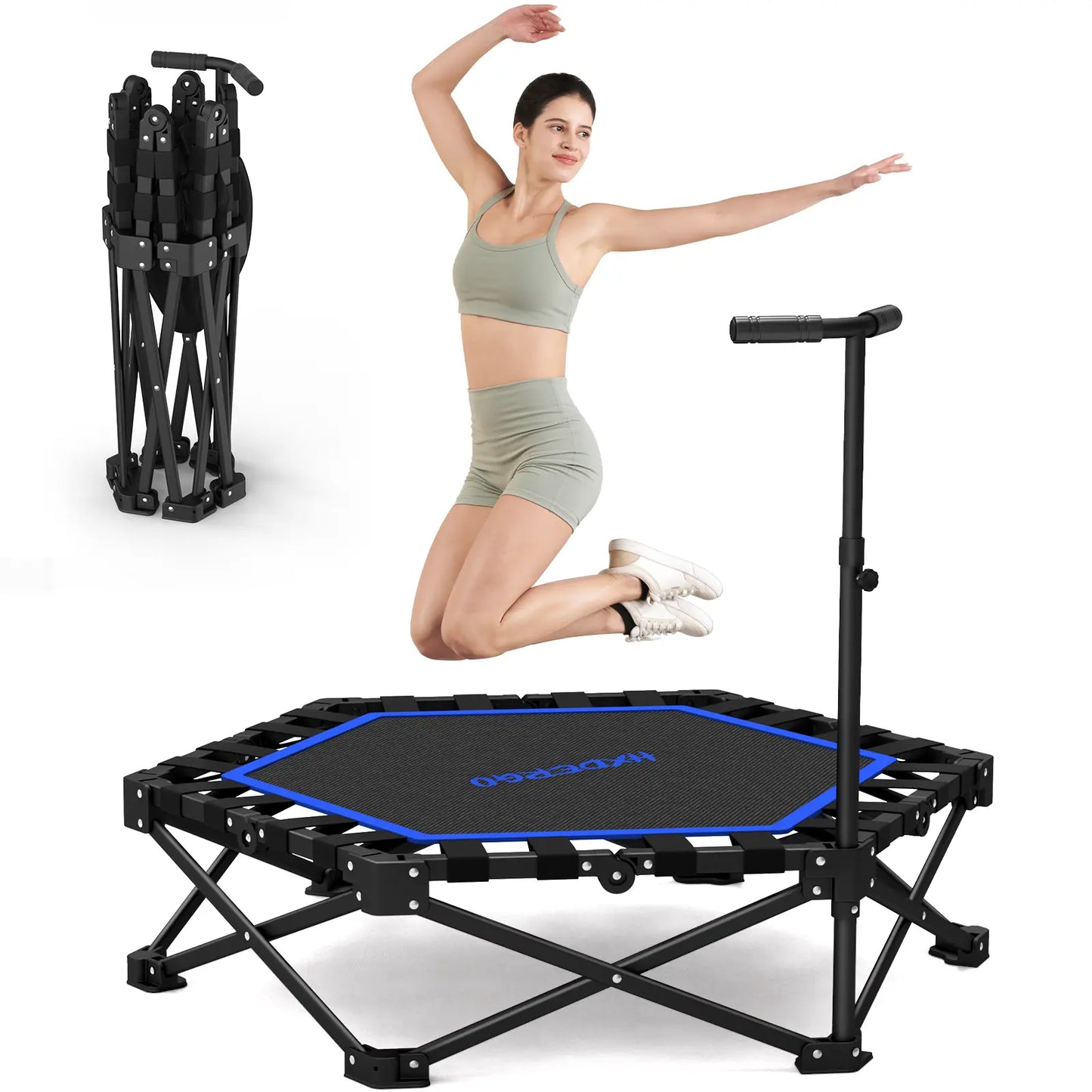 HXD-ERGO Mini Trampoline for Adults - Heavy-Duty 460Lbs Capacity with Adjustable Foam Handle - Easy to Assemble Home Gym Workout Equipment