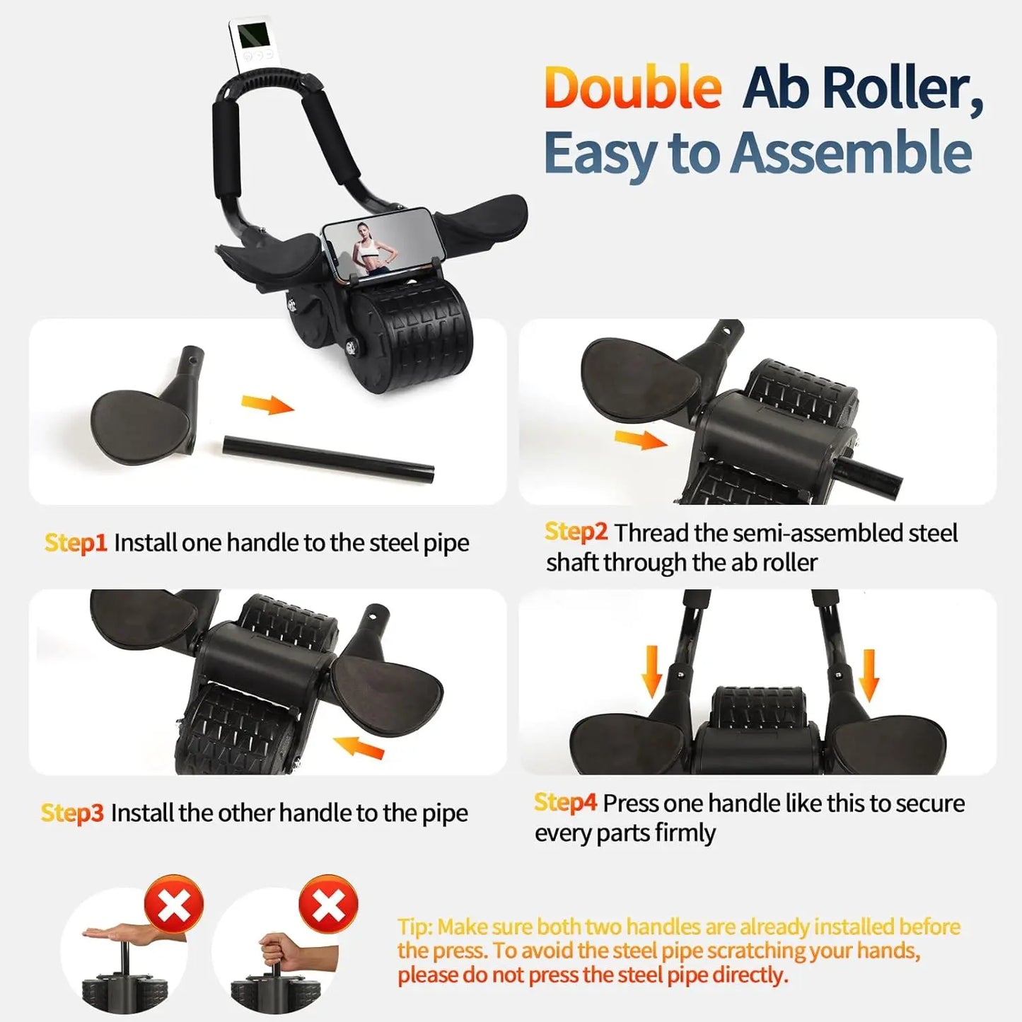 Ab Roller Wheel with Automatic Rebound Timer and Ergonomic Elbow Support for Improved Core Training