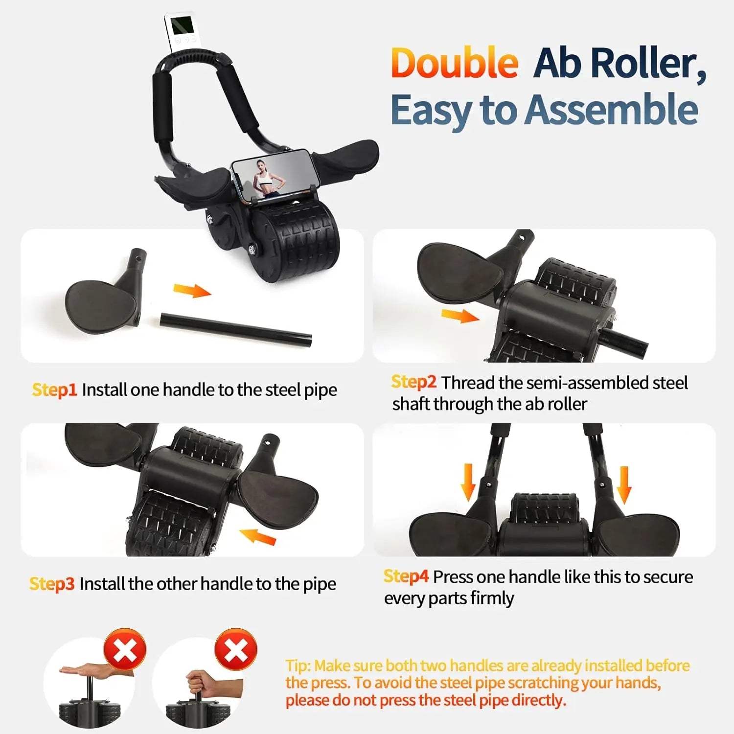 Ab Roller Wheel with Automatic Rebound Timer and Ergonomic Elbow Support for Improved Core Training