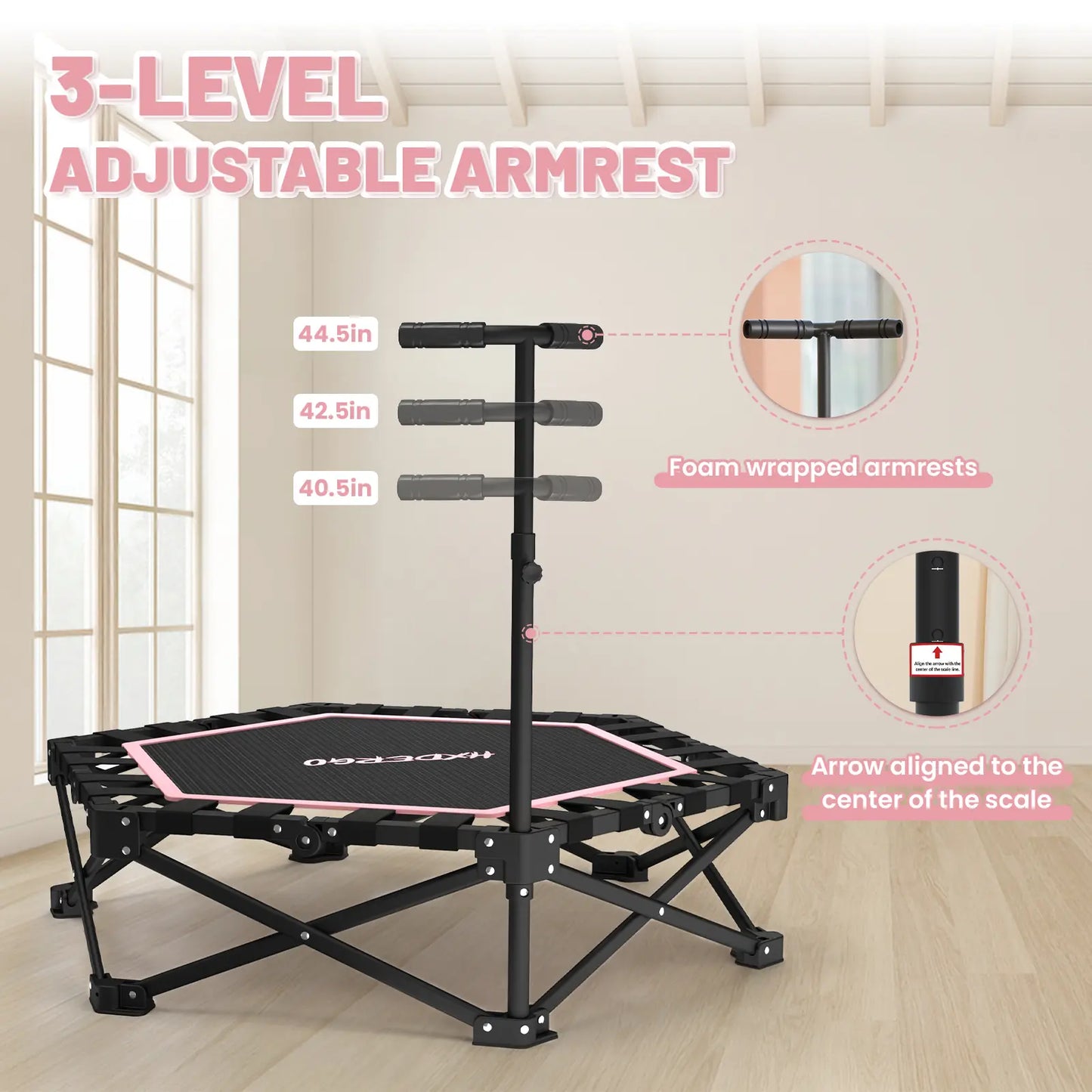 HXD-ERGO Mini Trampoline for Adults - Heavy-Duty 460Lbs Capacity with Adjustable Foam Handle - Easy to Assemble Home Gym Workout Equipment