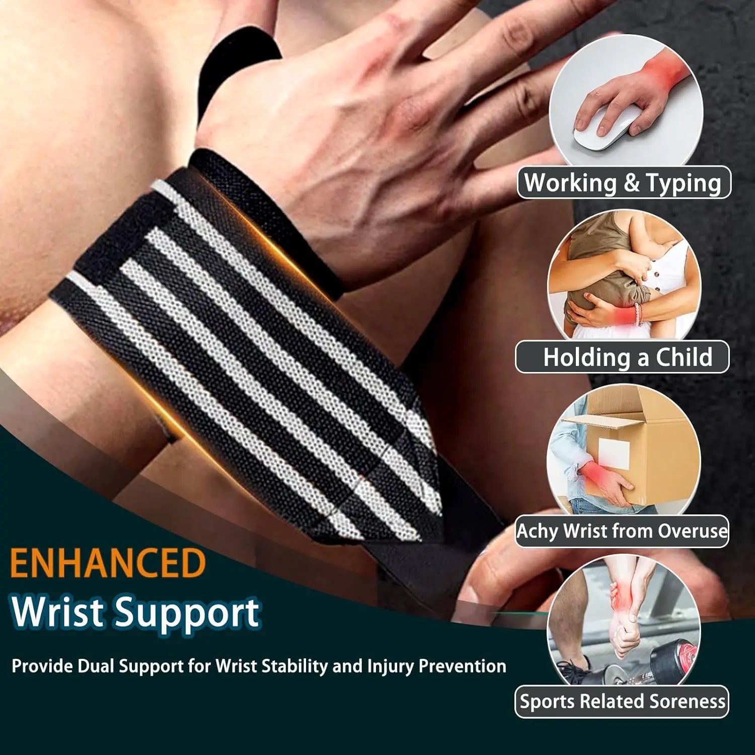 Wrist Wraps for Weightlifting – 13” Adjustable Support Bands for Gym, Bodybuilding & Power Training (Red/Black, Striped)