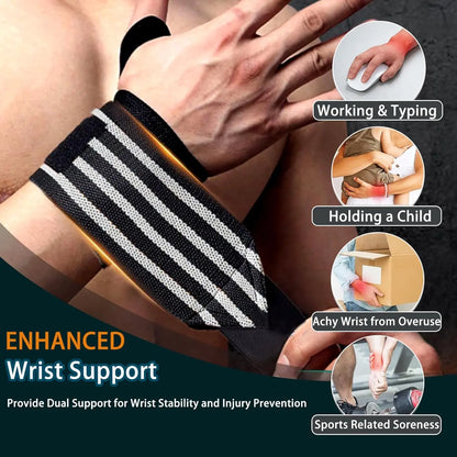 Wrist Wraps for Weightlifting – 13” Adjustable Support Bands for Gym, Bodybuilding & Power Training (Red/Black, Striped)