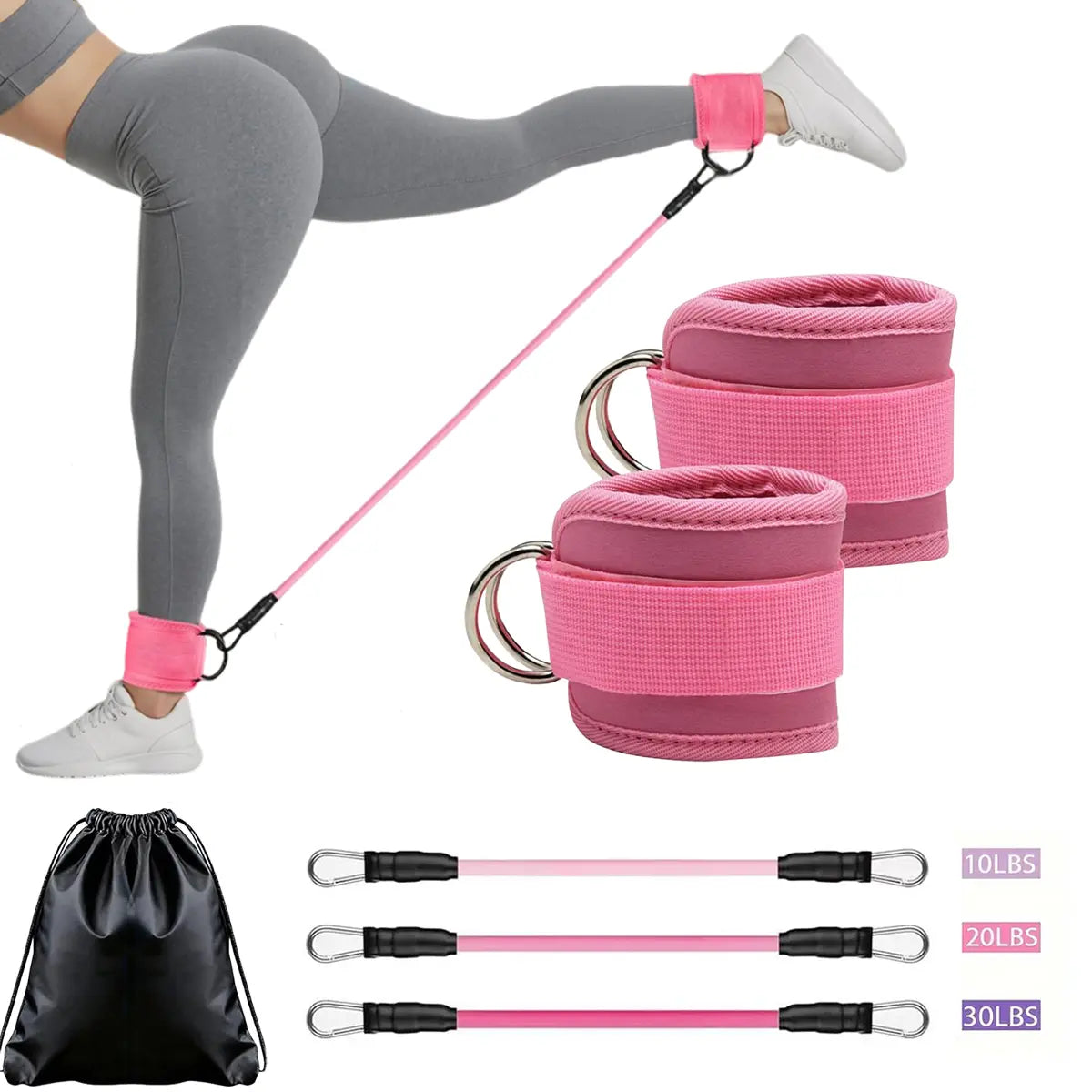 Ankle Elastic Band with Straps, Glute Training Elastic Band, Women’S Butt-Lifting Elastic Band, Leg and Glute Training Equipment, Adjustable Ankle Strap Elastic Band (Suitable for Home Gyms)